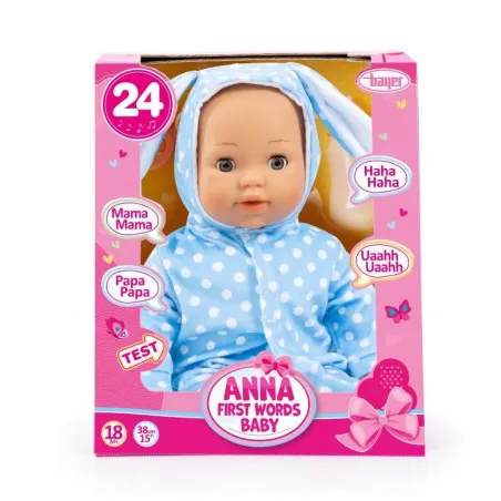 Interaktywna Lalka Bobas Anna First Words Baby Bayer 24 Efekty Dźwiękowe 38 Cm