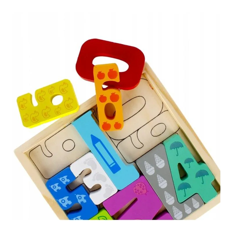 DREWNIANA UKŁADANKA CYFERKI 10 ELEMENTÓW EDUKACYJNA MEGA CREATIVE 3+