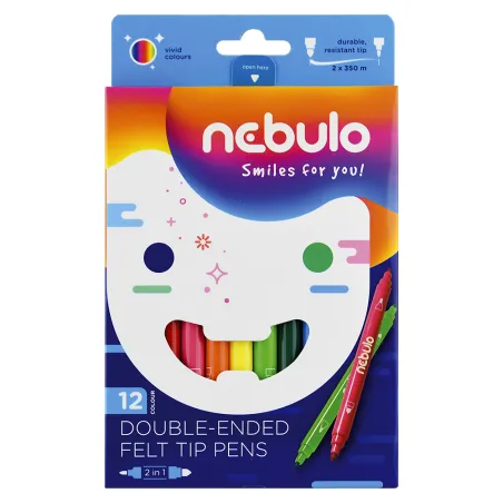 FLAMASTRY DWUSTRONNE 12 KOLORÓW NEBULO