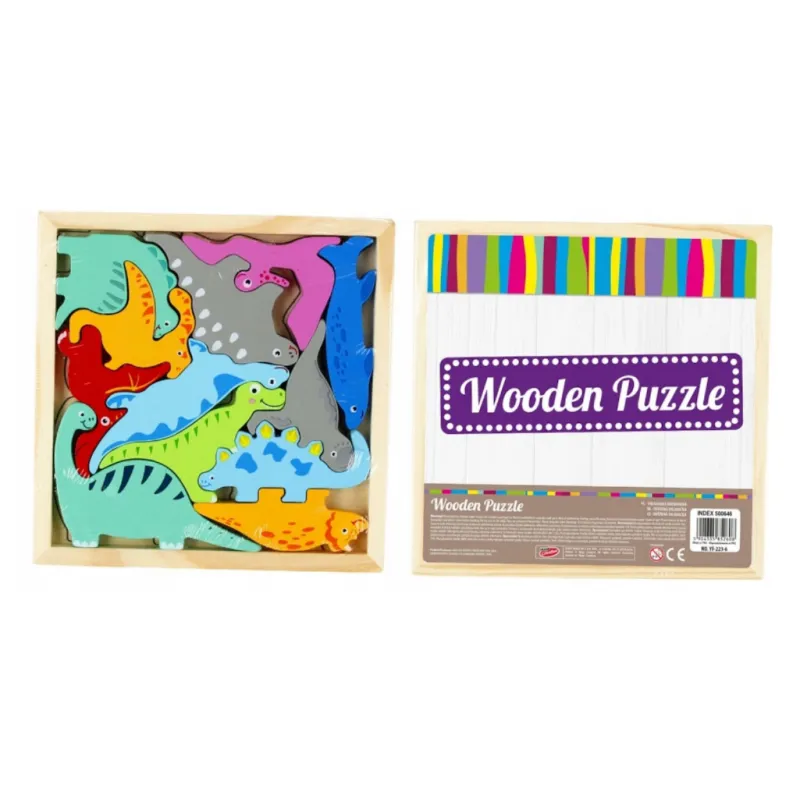 DREWNIANA UKŁADANKA DINOZAURY 12 ELEMENTÓW EDUKACYJNE PUZZLE DLA DZIECI 3+