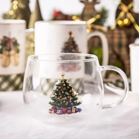Świąteczny Kubek Szklany Z Motywem Choinki 430 Ml Homla
