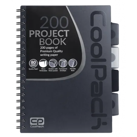 KOŁOZESZYT W KRATKĘ B5 COOLPACK 200 STRON Z TRANSPARENTNĄ KOPERTĄ I PRZEKŁADKAMI