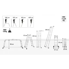 Drabina Wielofunkcyjna Składana Drabest 4X3 Stopnie + Podest Wysokość Robocza Do 4,39 M
