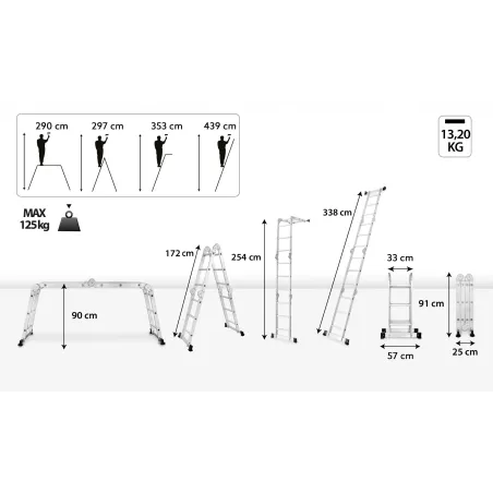 Drabina Wielofunkcyjna Składana Drabest 4X3 Stopnie + Podest Wysokość Robocza Do 4,39 M