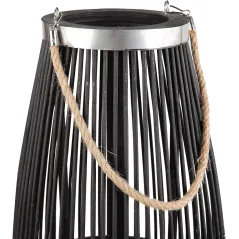 Lampion Bambusowy 72 Cm Czarny Ze Szklanym Świecznikiem Beliani Tahiti