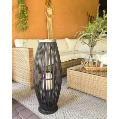 LAMPION BAMBUSOWY 72 CM CZARNY ZE SZKLANYM ŚWIECZNIKIEM BELIANI TAHITI