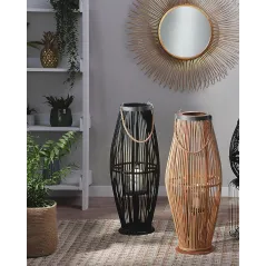 LAMPION BAMBUSOWY 72 CM CZARNY ZE SZKLANYM ŚWIECZNIKIEM BELIANI TAHITI