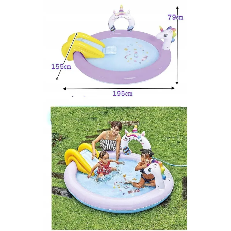 DMUCHANY PARK WODNY DLA DZIECI JEDNOROŻEC BASEN ZE ZJEŻDŻALNIĄ I FONTANNĄ