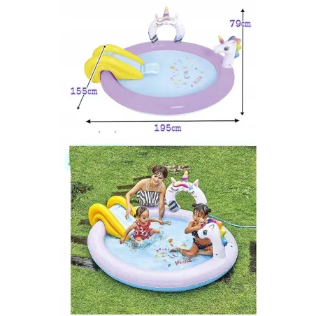 Dmuchany Park Wodny Dla Dzieci Jednorożec Basen Ze Zjeżdżalnią I Fontanną