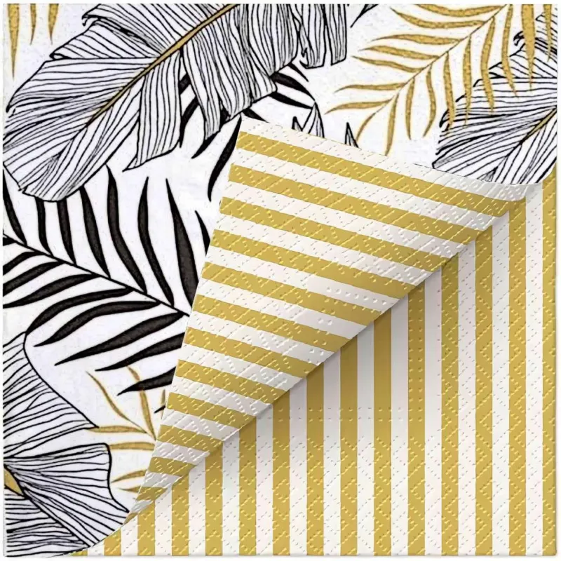 SERWETKI PAPIEROWE CZARNO-ZŁOTE LIŚCIE 33 CM 20 SZT DWUSTRONNE PAW