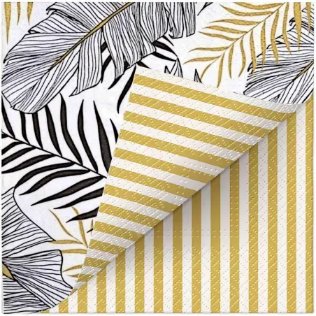 Serwetki Papierowe Czarno-Złote Liście 33 Cm 20 Szt Dwustronne Paw