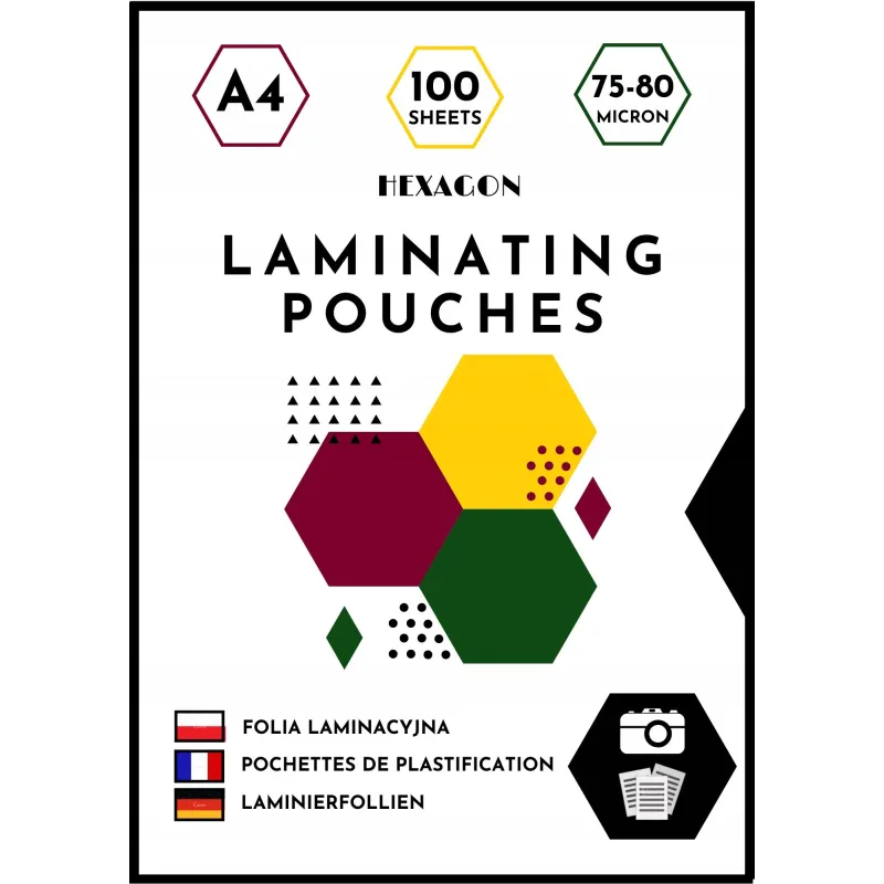 FOLIA LAMINACYJNA DO LAMINOWANIA A4 75-80 MIC HEXAGON 100 ARKUSZY