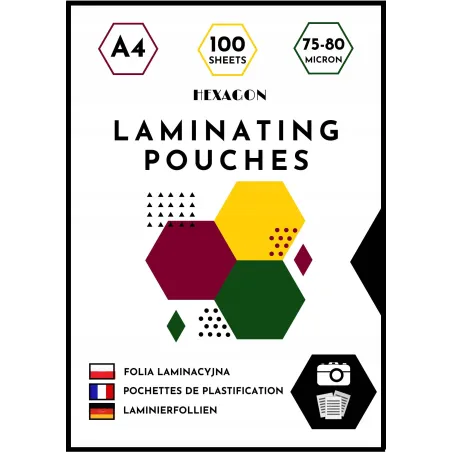 FOLIA LAMINACYJNA DO LAMINOWANIA A4 75-80 MIC HEXAGON 100 ARKUSZY