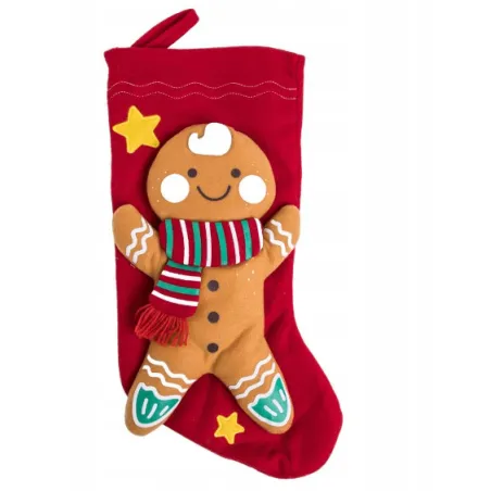 SKARPETA ŚWIĄTECZNA GEILL CZERWONA Z PIERNIKOWYM LUDZIKIEM 46 CM HOMLA