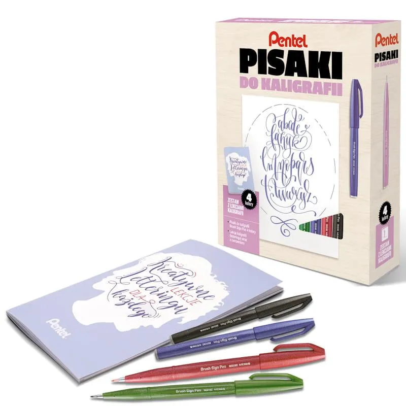 PISAKI DO KALIGRAFII 4SZT. Z LEKACJAMI DO KALIGRAFII PENTEL