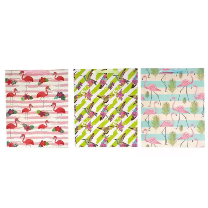 TOREBKA PREZENTOWA Z MOTYWEM PTAKÓW EGZOTYCZNYCH DUŻA KOLOROWA Z UCHWYTEM 31x42 CM