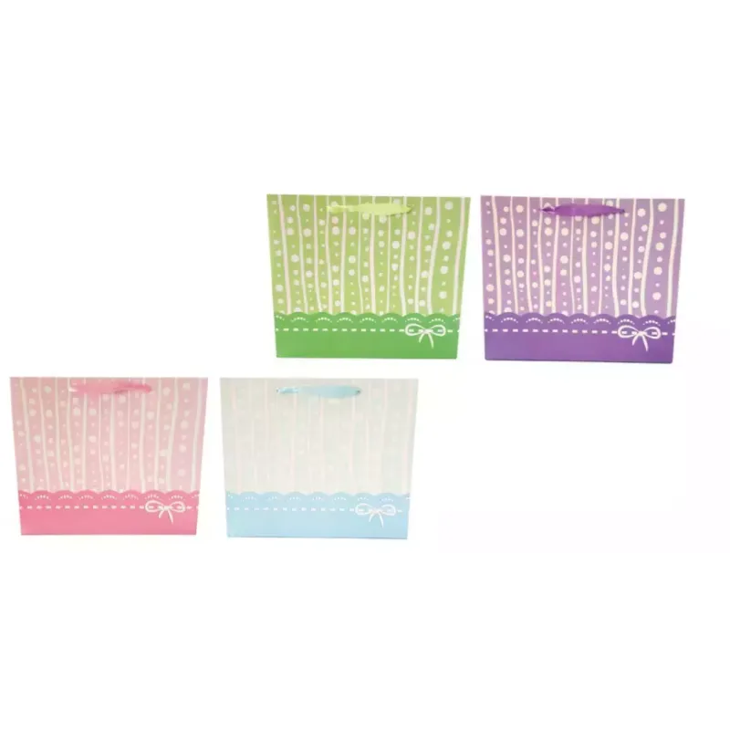 DUŻA TOREBKA PREZENTOWA LAMINOWANA BROKATOWA PASKI I KROPKI 42X33X12 CM MIX WZORÓW