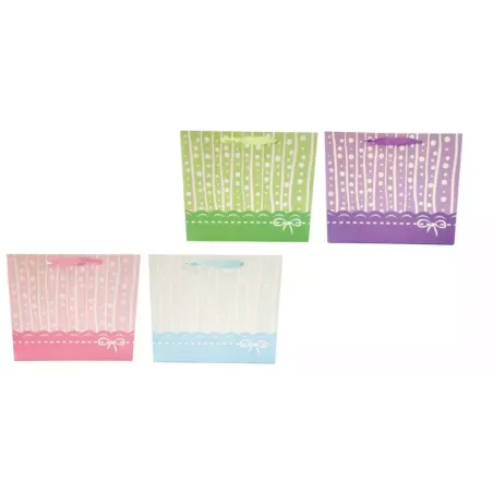 Duża Torebka Prezentowa Laminowana Brokatowa Paski I Kropki 42X33X12 Cm Mix Wzorów