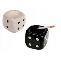 CERAMICZNA POPIELNICZKA KOSTKA BIAŁA CZARNA