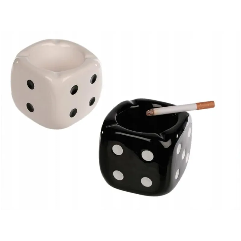 CERAMICZNA POPIELNICZKA KOSTKA BIAŁA CZARNA