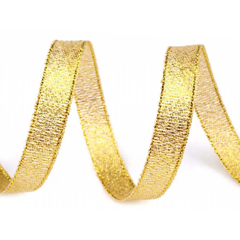 CIENKA WSTĄŻKA BROKATOWA ZŁOTA DO DEKORACJI