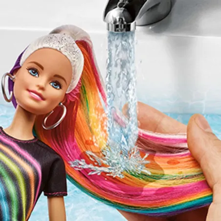 Lalka Barbie Błyszczące Tęczowe Włosy Z Akcesoriami 5+