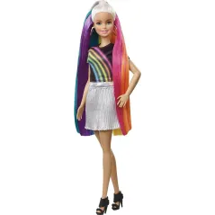 LALKA BARBIE BŁYSZCZĄCE TĘCZOWE WŁOSY Z AKCESORIAMI 5+
