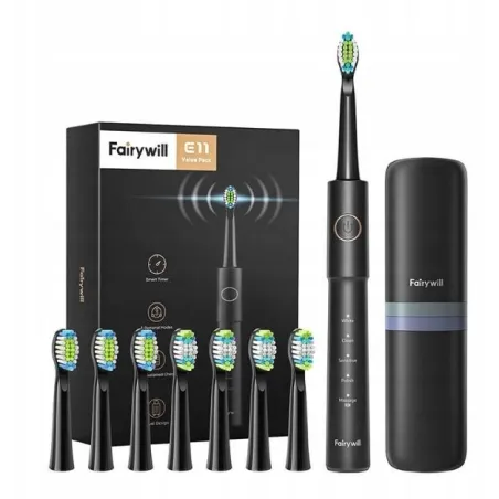 SZCZOTECZKA SONICZNA FAIRYWILL FW-E11 CZARNA Z 8 KOŃCÓWKAMI I ETUI