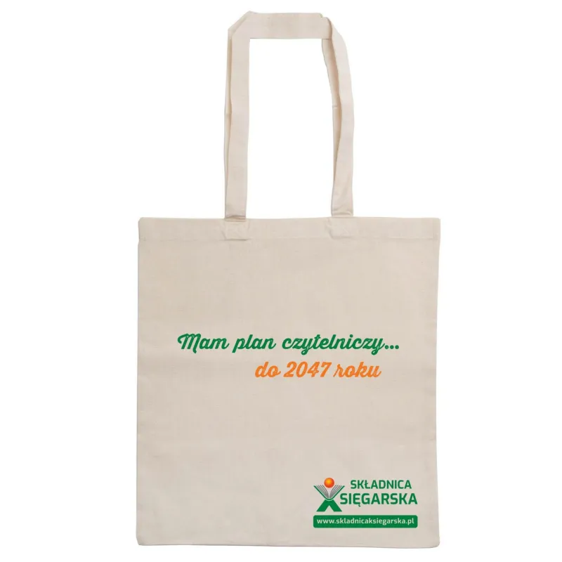 TORBA BAWEŁNIANA NA KSIĄŻKI „MAM PLAN CZYTELNICZY… DO 2047 ROKU” – I JUŻ JEST OPÓŹNIENIE