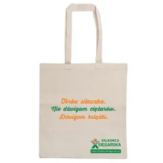 TORBA BAWEŁNIANA NA KSIĄŻKI  „TORBA SIŁACZKA. NIE DŹWIGAM CIĘŻARÓW. DŹWIGAM KSIĄŻKI” – MOC W STRONACH