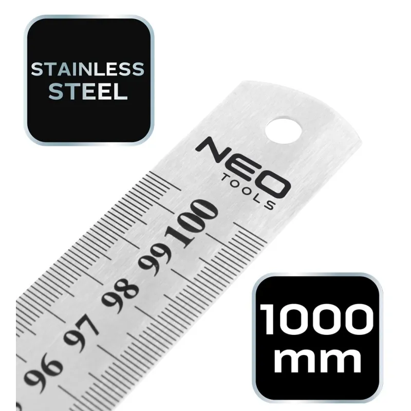PRZYMIAR LINIOWY LINIJKA STALOWA NEO TOOLS 100 CM ZE STALI NIERDZEWNEJ