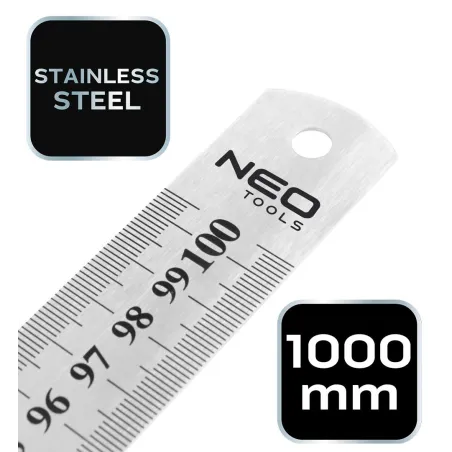 Przymiar Liniowy Linijka Stalowa Neo Tools 100 Cm Ze Stali Nierdzewnej
