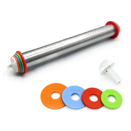 Regulowany Wałek Do Ciasta Stalowy 43 Cm Z Pierścieniami 4 Grubości Regulowany Wałek Do Ciasta Stalowy 43 Cm Z Pierścieniami 4 Grubości