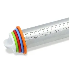 REGULOWANY WAŁEK DO CIASTA STALOWY 43 CM Z PIERŚCIENIAMI 4 GRUBOŚCI