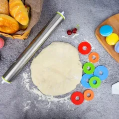 REGULOWANY WAŁEK DO CIASTA STALOWY 43 CM Z PIERŚCIENIAMI 4 GRUBOŚCI