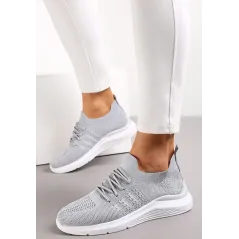 JASNOSZARE BUTY SPORTOWE NA PŁASKIEJ PODESZWIE Z SIATECZKOWĄ CHOLEWKĄ ROZMIAR 39