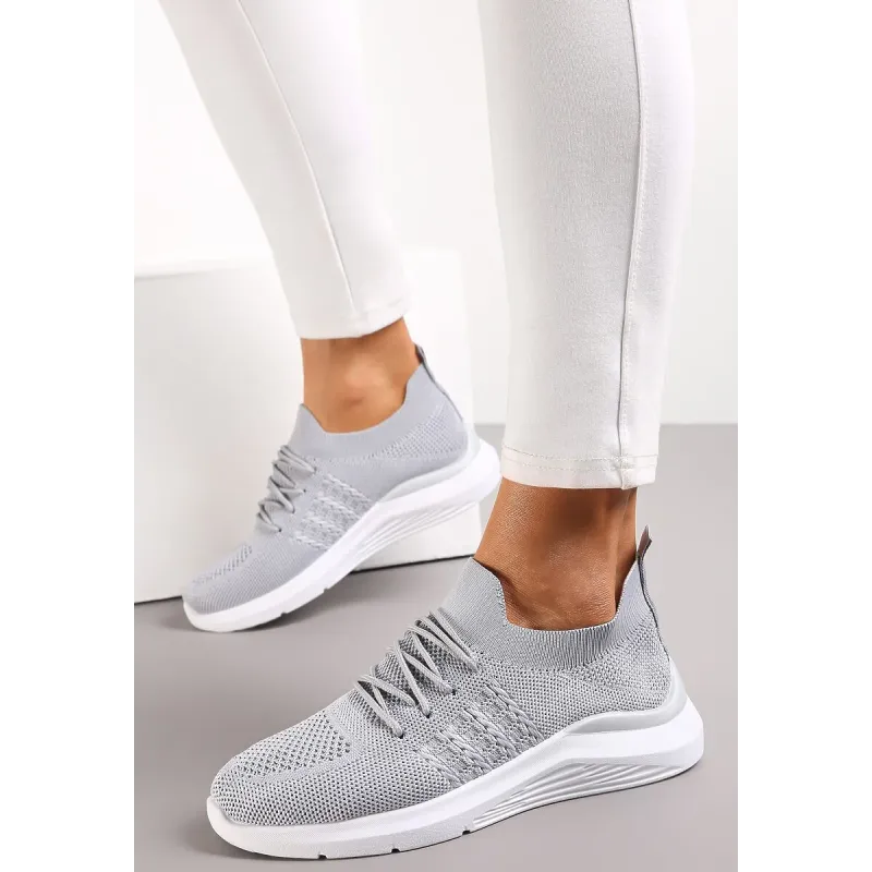 JASNOSZARE BUTY SPORTOWE NA PŁASKIEJ PODESZWIE Z SIATECZKOWĄ CHOLEWKĄ ROZMIAR 39