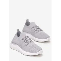 JASNOSZARE BUTY SPORTOWE NA PŁASKIEJ PODESZWIE Z SIATECZKOWĄ CHOLEWKĄ ROZMIAR 39