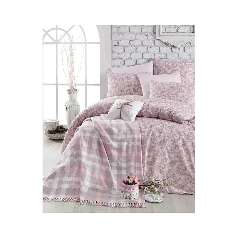 POŚCIEL BAWEŁNIANA RANFORCE 160X200 FUKSJA + KOC ELEGANCKI ZESTAW