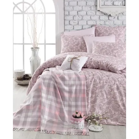 Pościel Bawełniana Ranforce 160X200 Fuksja + Koc Elegancki Zestaw