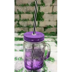 SŁOIK SZKLANY ZE SŁOMKĄ FIOLETOWY 450 ML - Panon