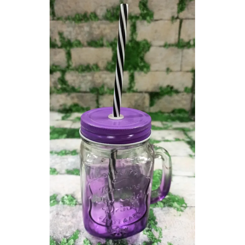 SŁOIK SZKLANY ZE SŁOMKĄ FIOLETOWY 450 ML - Panon