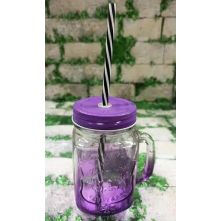 SŁOIK SZKLANY ZE SŁOMKĄ FIOLETOWY 450 ML - Panon