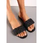 Czarne Klapki Z Plecionym Paskiem I Kwadratowym Noskiem Rozmiar 39