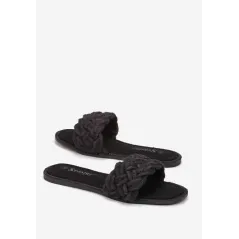 CZARNE KLAPKI Z PLECIONYM PASKIEM I KWADRATOWYM NOSKIEM ROZMIAR 39