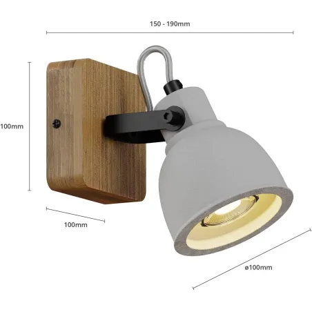 Reflektor Lampa Spot Lindy Mitis Industrialna Beton Drewno Gu10 Do Salonu