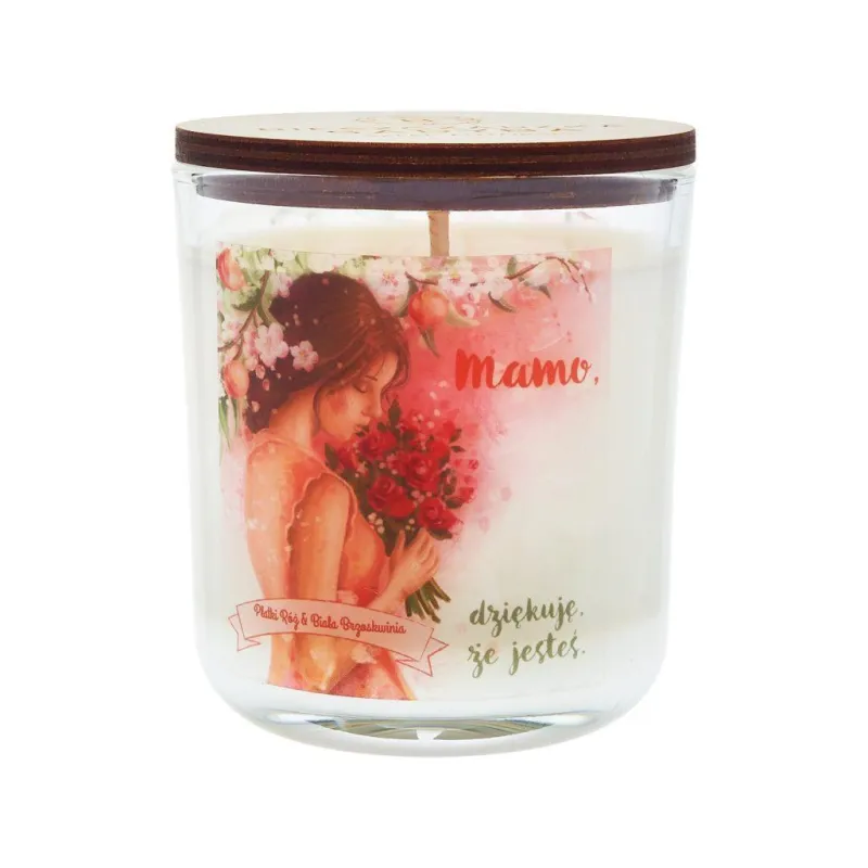 ŚWIECA DLA MAMY PŁATKI RÓŻ BIAŁA BRZOSKWINIA 180G