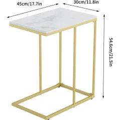 STOLIK BOCZNY WISFOR W KSZTAŁCIE C MARMUROWY BIAŁO-ZŁOTY 45X30X54,6 CM