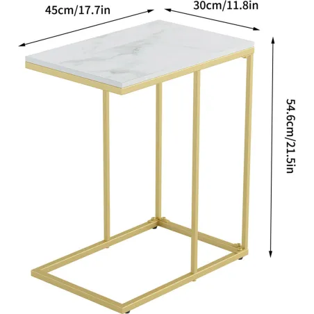STOLIK BOCZNY WISFOR W KSZTAŁCIE C MARMUROWY BIAŁO-ZŁOTY 45X30X54,6 CM