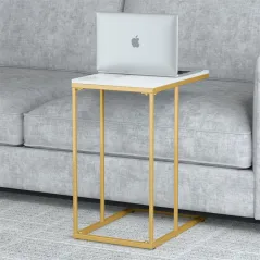 STOLIK BOCZNY WISFOR W KSZTAŁCIE C MARMUROWY BIAŁO-ZŁOTY 45X30X54,6 CM